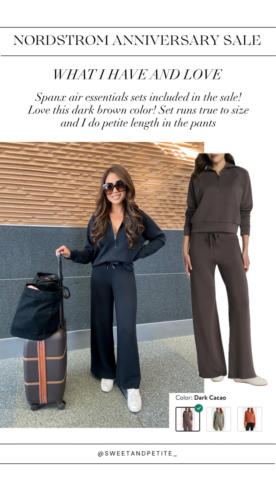 NSALE // 33% off Spanx Air Essentials sets! Love the dark brown color that’s included 

Sizing: 
Half zip - tts, xs
Pants - tts, xs petite

#LTKSaleAlert #LTKPetite
