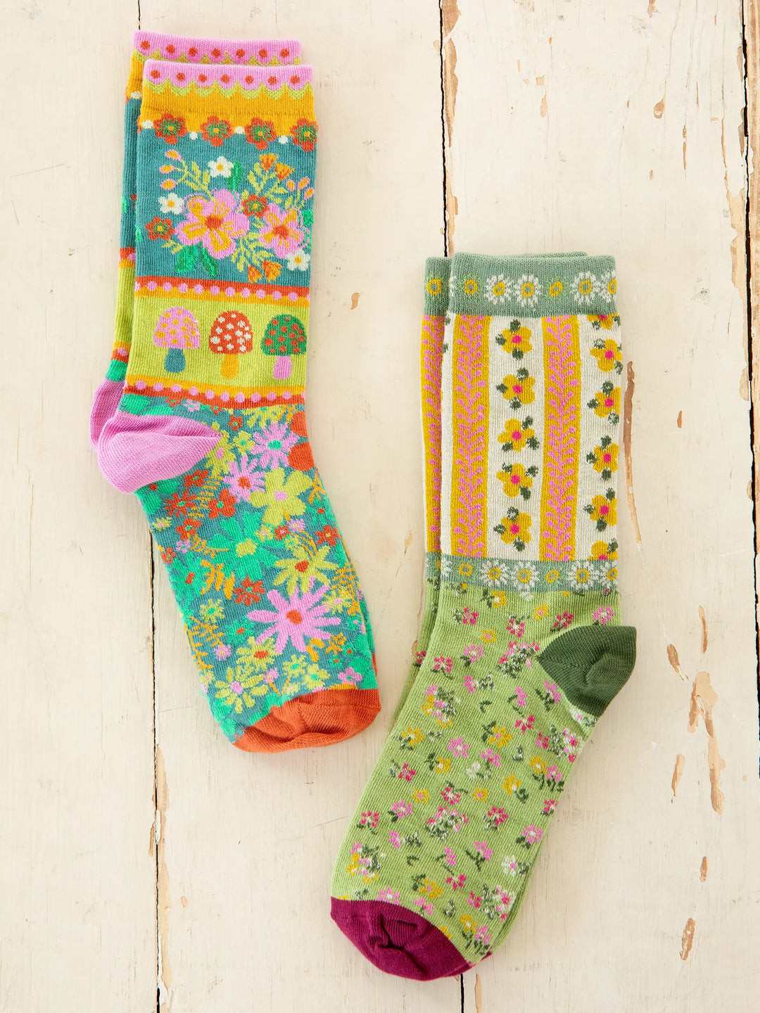 Boho Sock Set, Set of 2 - Floral Mushroom | Natural Life