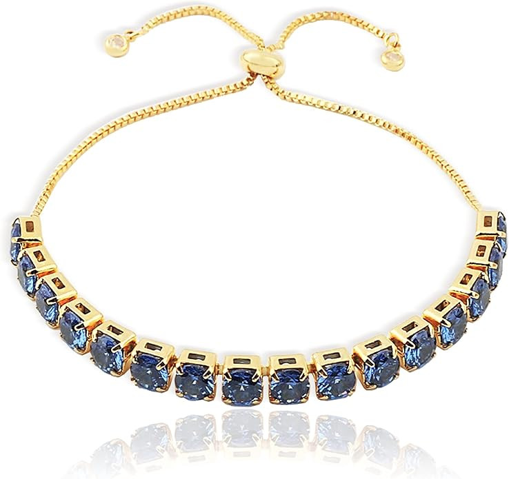 Gold Tennis Bracelet for Women Adjustable Slider Shiny Cubic Zirconia CZ Rhinestone Gemstone Chai... | Amazon (US)
