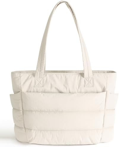 Puffer Tote Bag for Women, Cute Quilted Carryall with Zippered Compartments Shoulder Bag Handbag ... | Amazon (US)