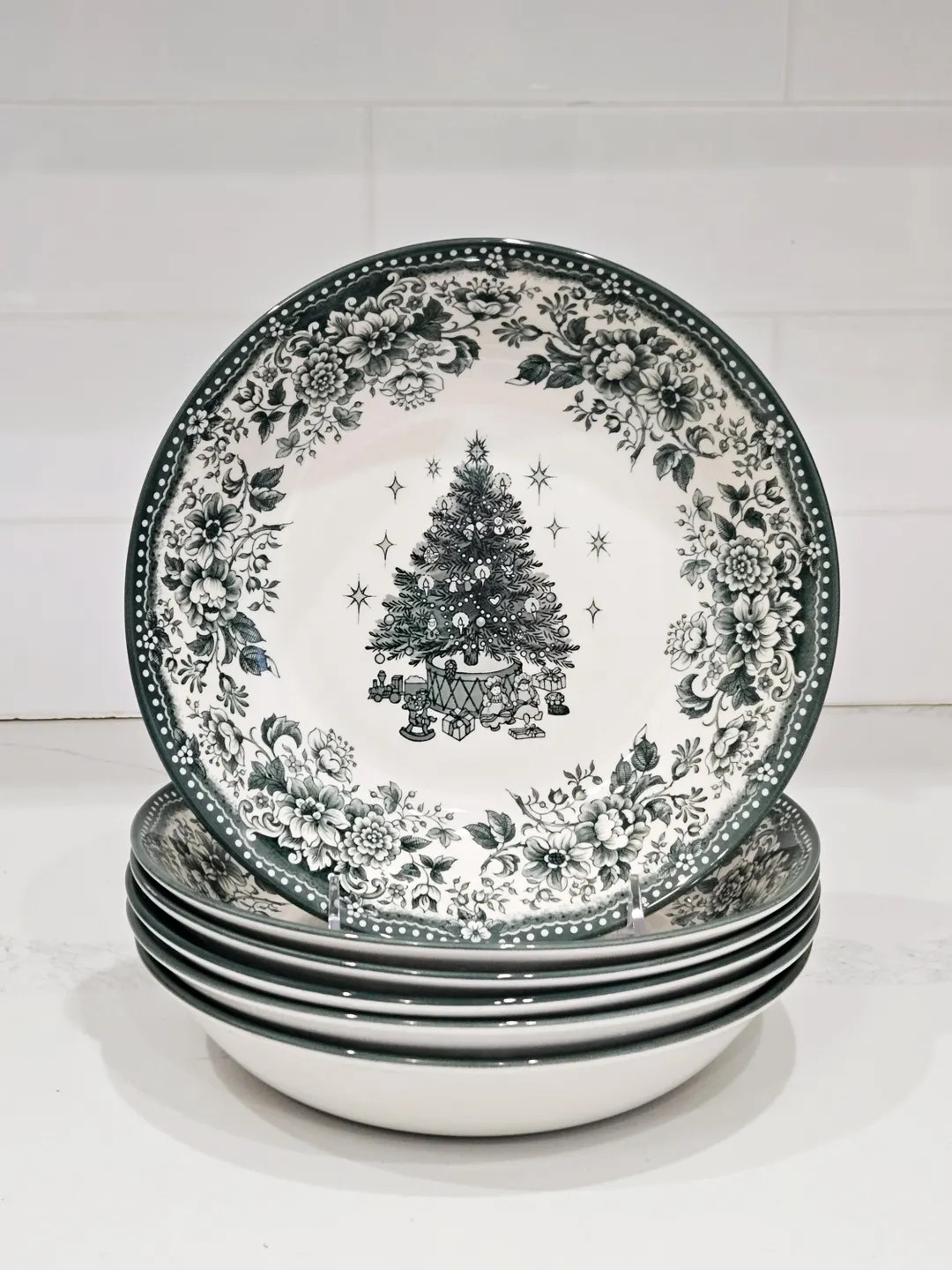 Legend Christmas Tree Bowls Set of 6 Green Floral Holiday Dinnerware Vintage British Earthenware ... | Etsy (US)