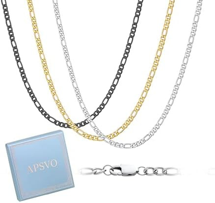 Apsvo 3 Pcs Chain Necklace for Men Women 5mm Stainless Steel Silver Black Gold Figaro Chains Set ... | Amazon (US)