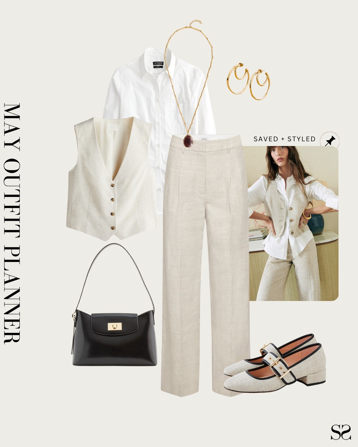 Monthly outfit planner MAY: Spring  looks, saved + styled outfit inspo | linen vest, white button down, linen trouser, canvas Mary Jane heels 

#springoutfit #casualchic #workwear

Image credit: Pinterest


#LTKWorkwear #LTKStyleTip