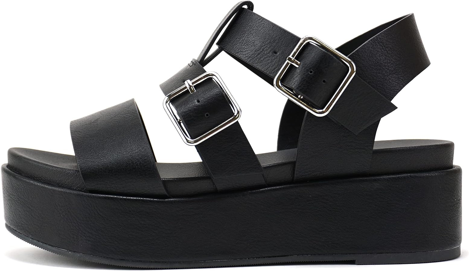 Soda “STELLAR” ~ Women Flatform Multi Strap Double Buckle Open Toe Ankle Strap Platform Wedge... | Amazon (US)
