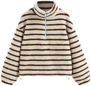 CIDER Fleece Stripe Stand Collar Drawstring Half Zip Oversized Sweatshirt | Amazon (US)