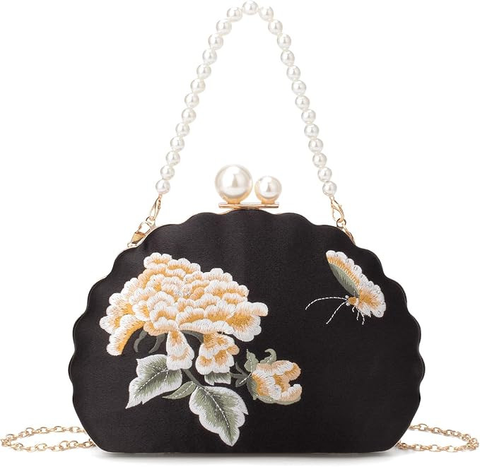 YYW Clutch Purse Women Floral Embroidery Evening Bag Elegant Pearl Crossbody Handbags for Wedding... | Amazon (US)