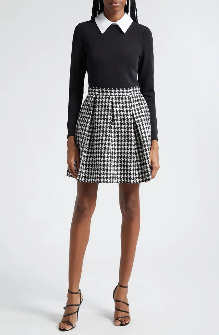 Alice + Olivia Chara Houndstooth Long Sleeve Layered Dress | Nordstrom | Nordstrom