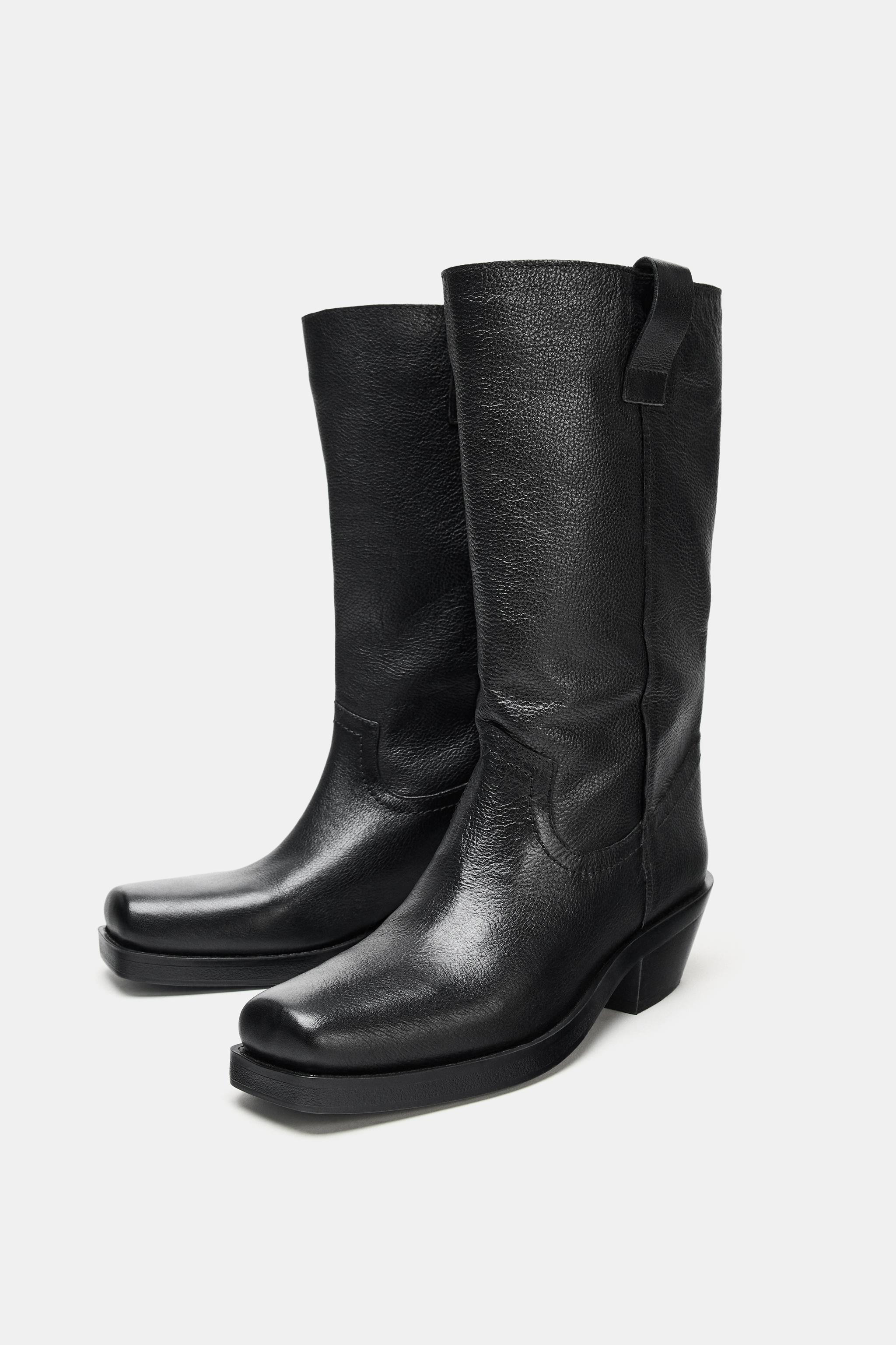LEATHER COWBOY ANKLE BOOTS | Zara US