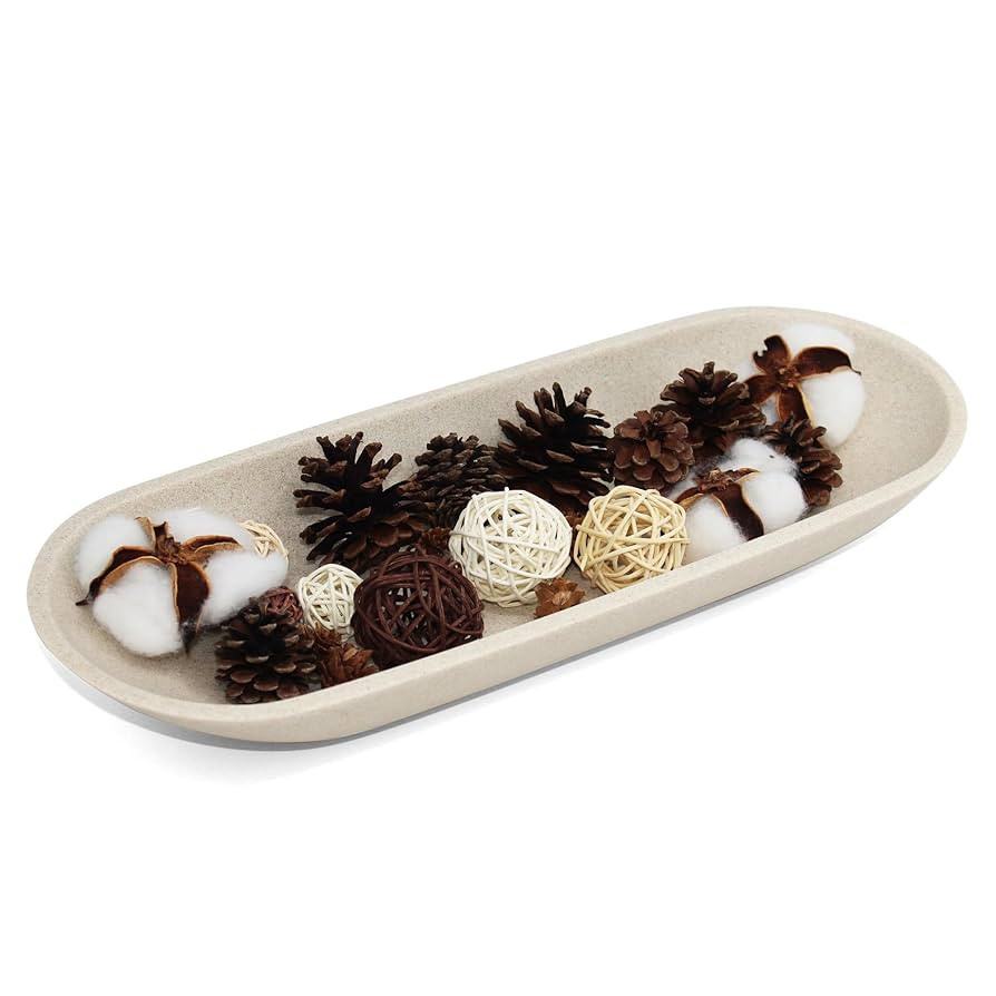 Large Decorative Bowl for Home Decor - Long Dough Bowl with Anti Slip Base for Table Centerpieces... | Amazon (US)