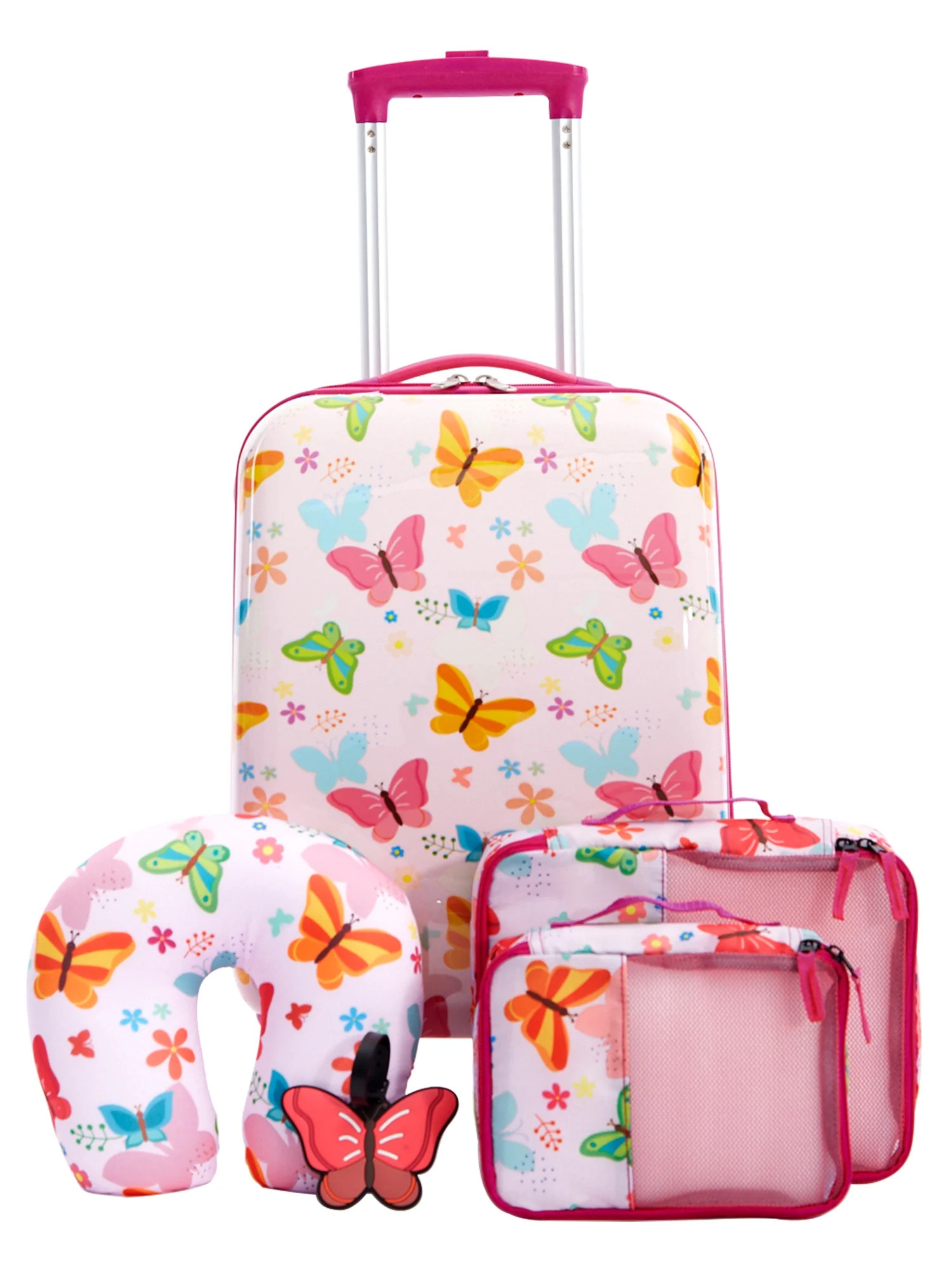 Travelers Club 5-Piece Kid's Hard-Side Travel Carry-on Luggage Set - Butterfly Print | Walmart (US)