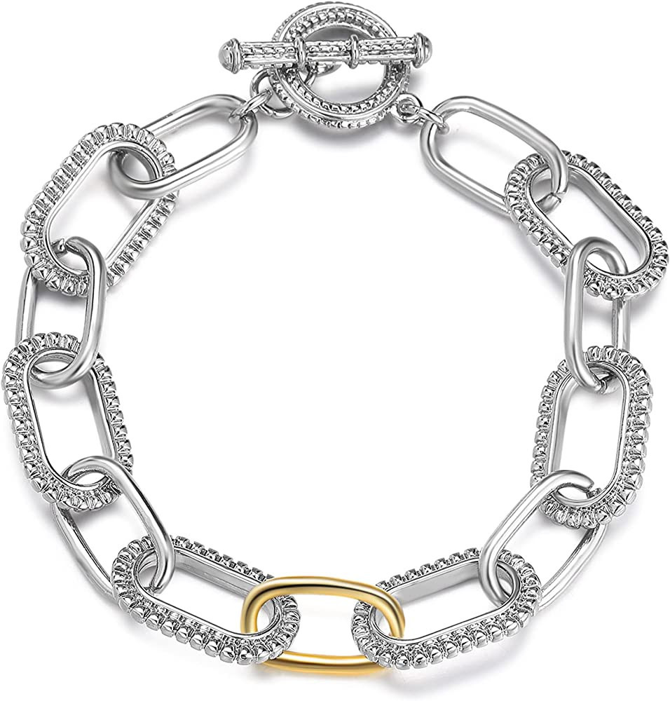 Mytys Link Bracelet for Women Two tone Circles Chain Silver and Gold Wire Cable Bangle Designer I... | Amazon (US)
