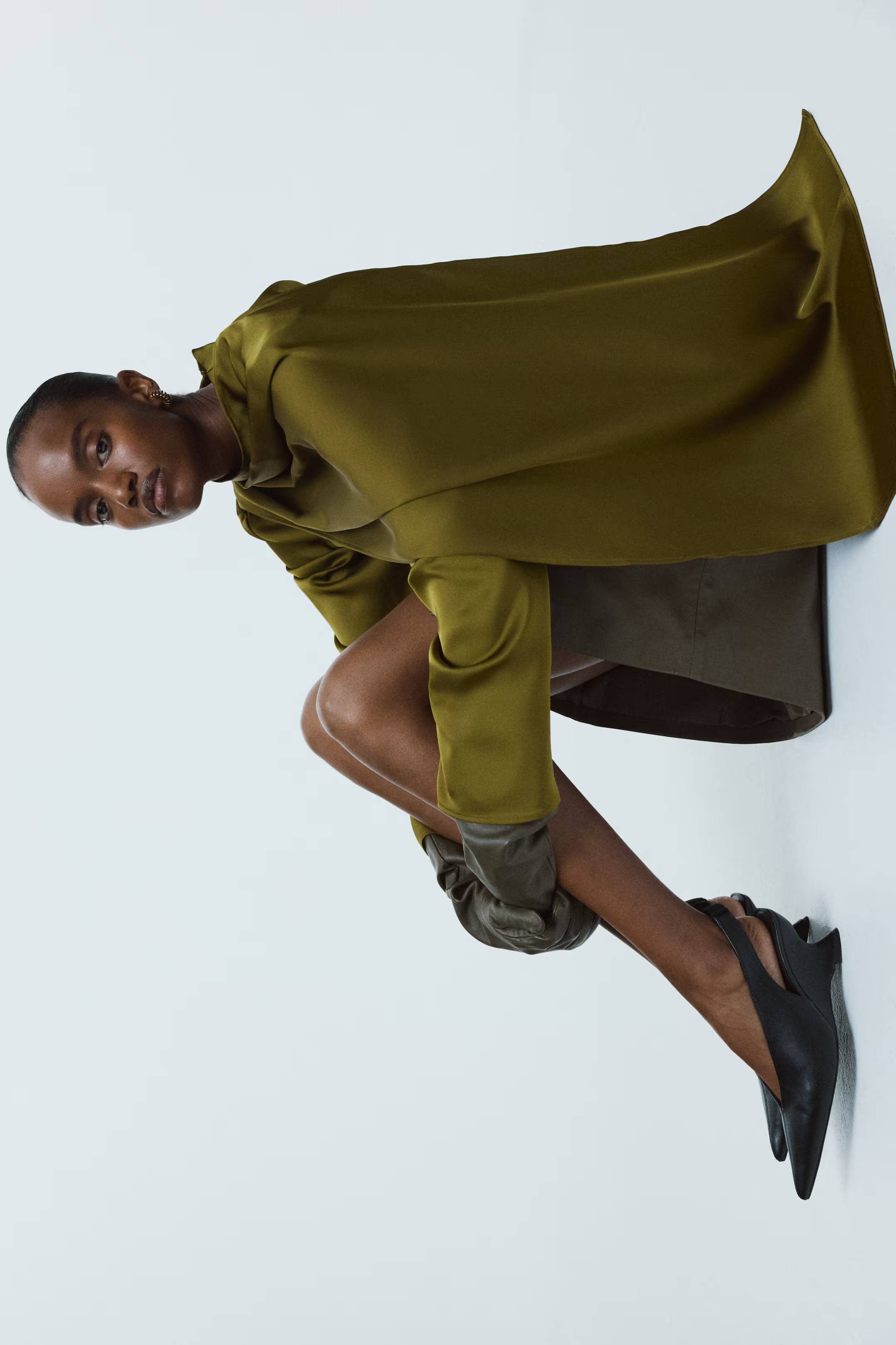 Shawl-Detail Satin Blouse - Olive green - Ladies | H&M US | H&M (US + CA)