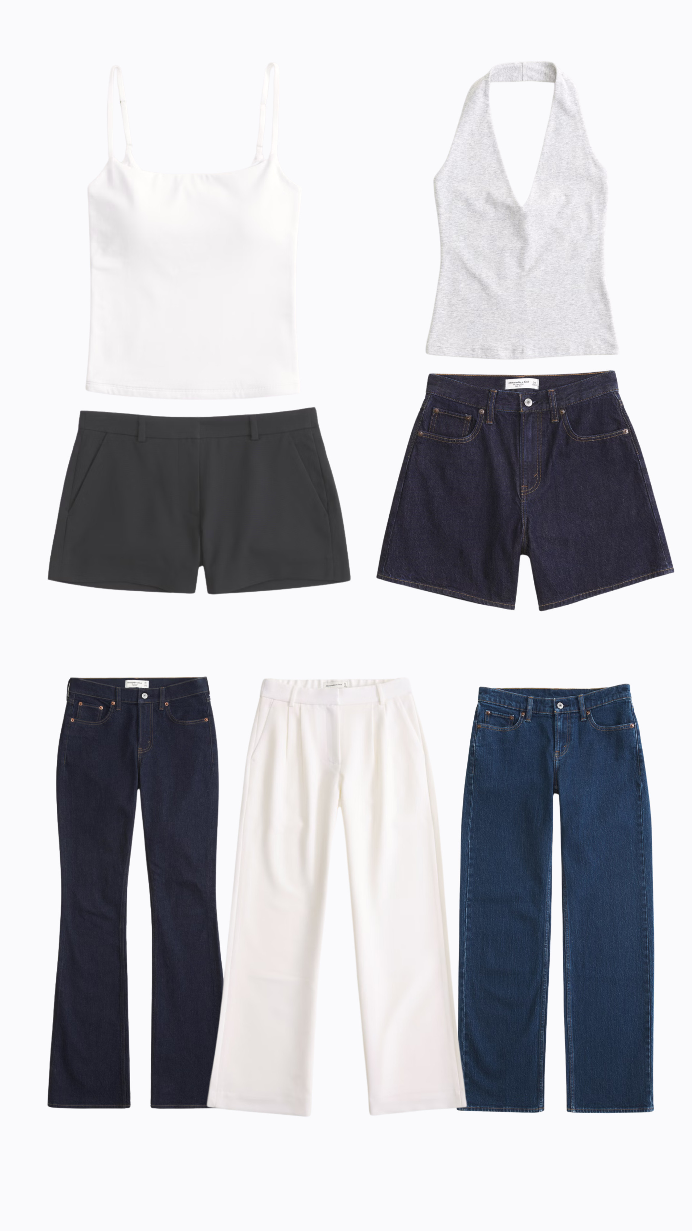 abercrombie new arrivals: basics & staples

closet staples 2025, elevated basics, capsule wardrobe essentials, classic denim outfits, minimal summer style, neutral outfit inspo, wide leg trousers, denim shorts aesthetic, black tailored shorts, halter tank tops 

 #LTKFindsUnder50 #LTKFindsUnder100 #LTKStyleTip