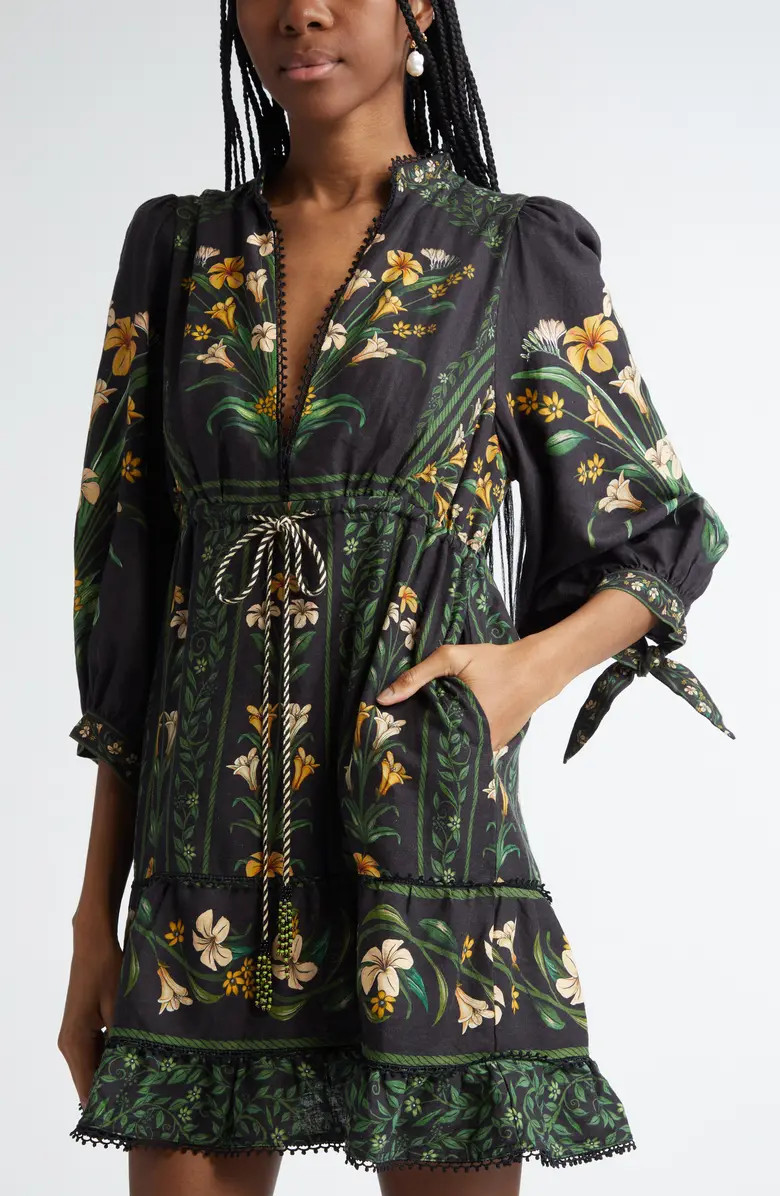 Flowers Arch Linen Blend Minidress | Nordstrom