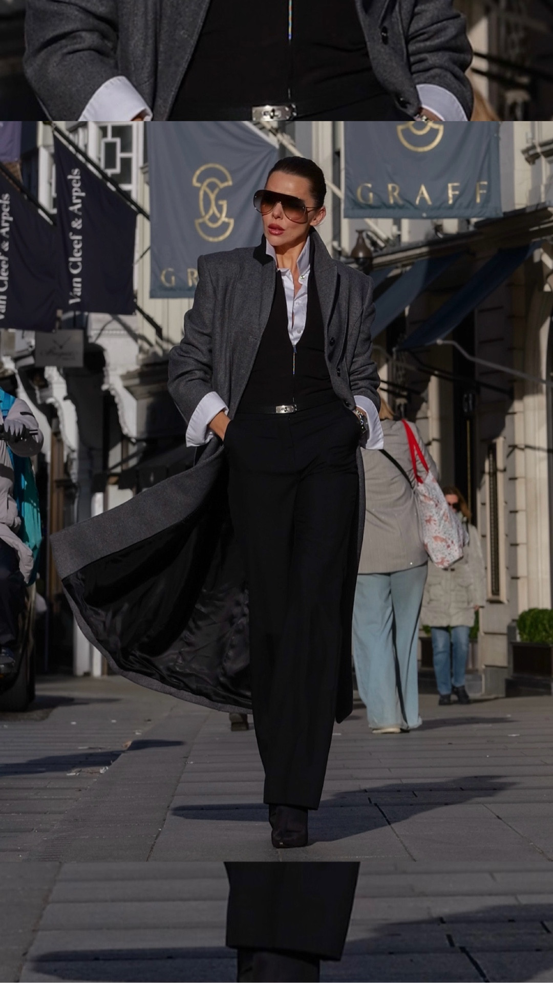 Classic tailoring with a modern edge.
A crisp white button-down shirt layered with a black waistcoat, styled with black tailored straight-leg trousers and pointed-toe black ankle boots. Finished with a dark grey wool coat with a contrasting black collar and silver metal aviator sunglasses for a polished, elevated look. Timeless, chic and endlessly wearable.

#LTKworkwear #LTKwinter #LTKuk