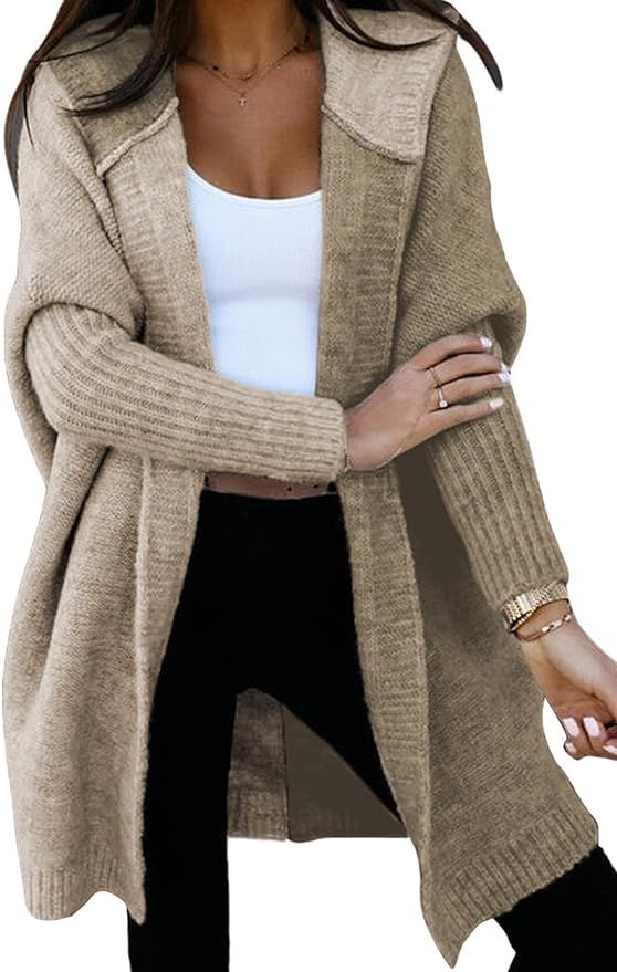 Astylish Women Open Front Long Sleeve Hooded Knit Cardigan Sweaters Color Block Outwear Coat | Amazon (US)