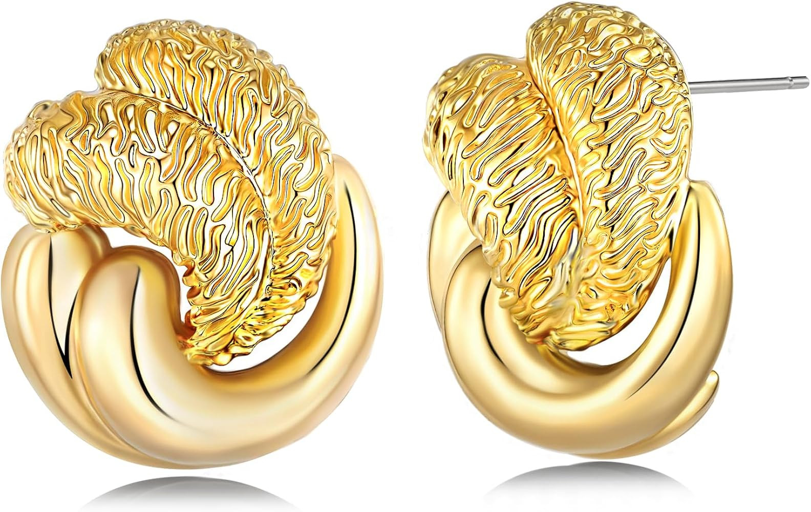 Gold Knot Interlock Textured Chunky Statement Stud Earrings for Women by SNGIA, Round Button Twis... | Amazon (US)