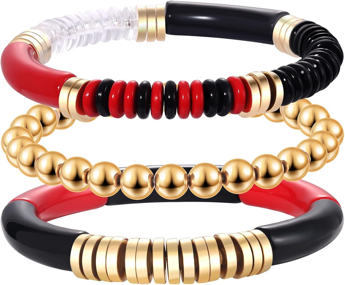 HZEYN 3Pack Game Day Bracelets Beaded College Football Acetate Stretch Bracelet Stackable Sports ... | Amazon (US)