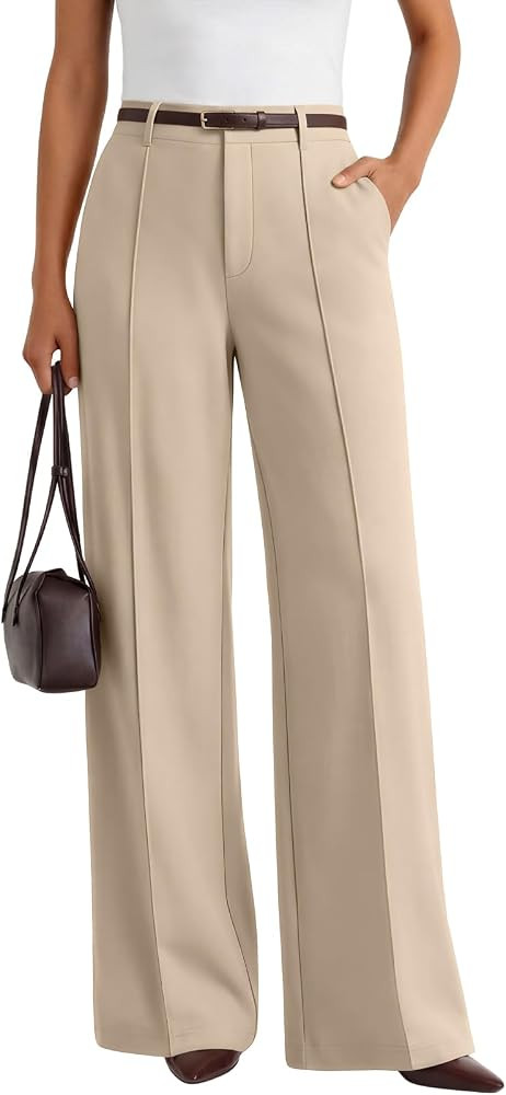 LILLUSORY High Waisted Stretchy Wide Leg Dress Work Pants with Pockets | Amazon (US)