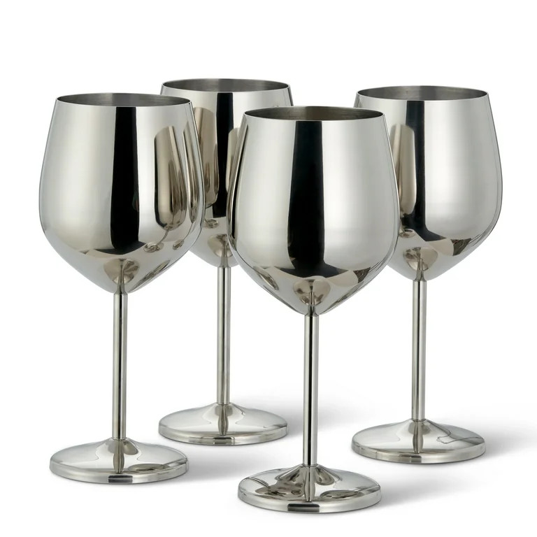 Oak & Steel - 4 Pack Elegant Silver Stainless Steel Wine Glass Large 18oz - Unbreakable Metal Ste... | Walmart (US)