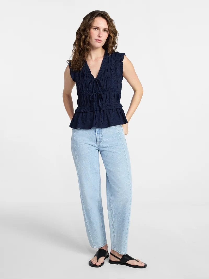 Time and Tru Women's Textured Tie Front Top, Sizes XS-XXXL | Walmart (US)