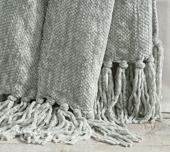 Chenille Hand-Knotted Fringe Throw | Pottery Barn (US)