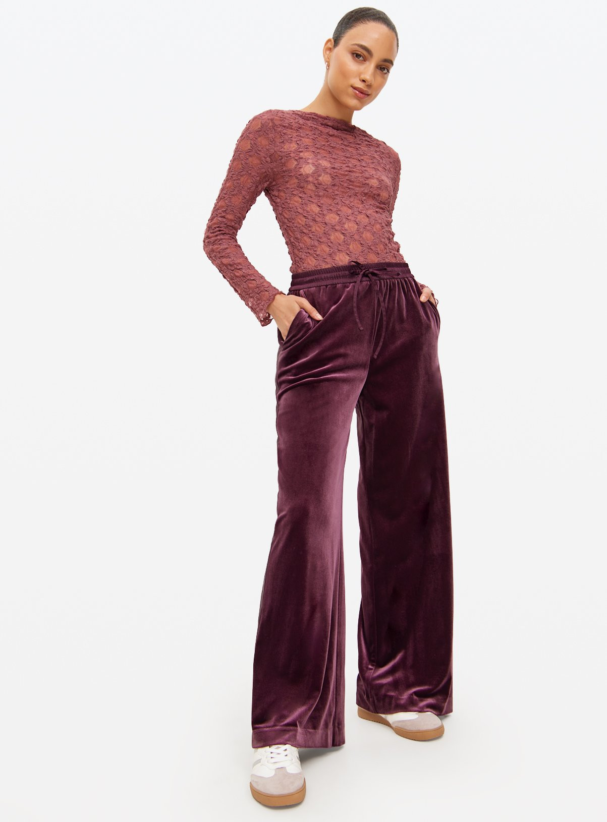 Red Side Panel Velvet Co-ord Wide Leg Trousers | Tu Clothing