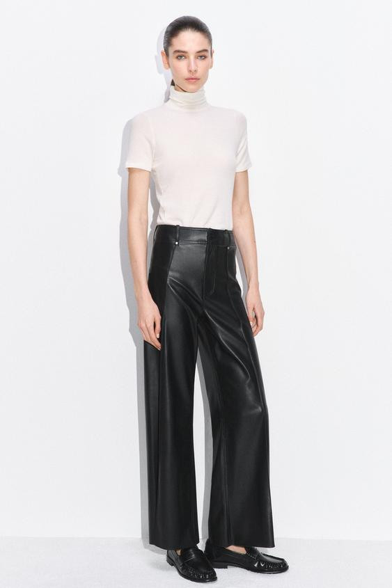 ZW COLLECTION FAUX LEATHER TAILORED WIDE LEG PANTS | Zara US