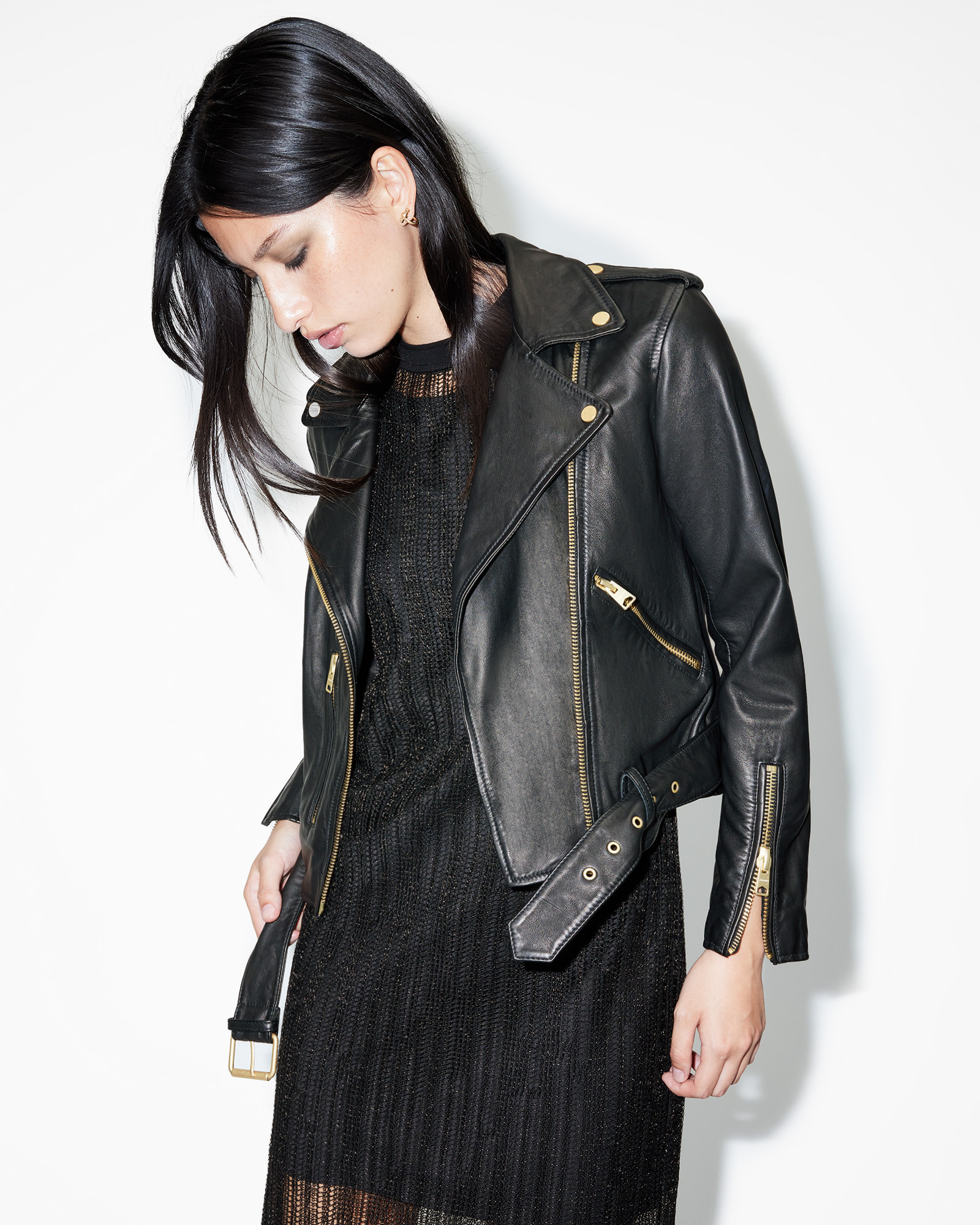 Balfern Leather Biker Jacket BLACK/GOLD | ALLSAINTS | AllSaints UK