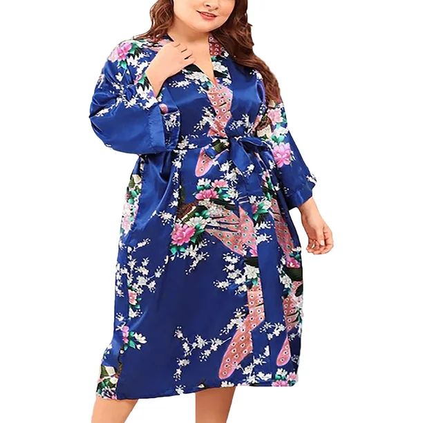 Floral Satin Womens Plus Size Robes, Sizes 20-38, Lightweight Sleepwear Robe, Knee Length - Walma... | Walmart (US)