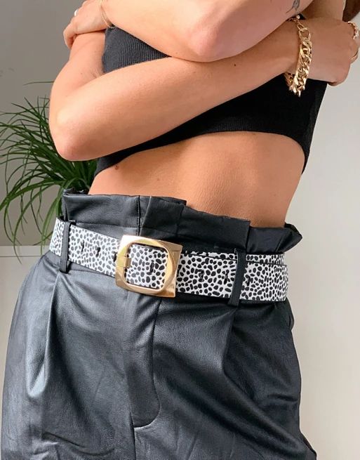 ASOS DESIGN spot print gold buckle waist and hip jeans belt | ASOS (Global)