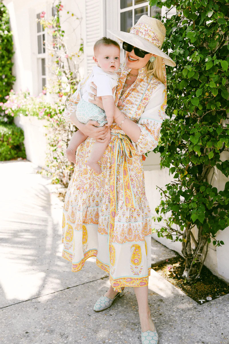 Sue Sartor Flounce™️ | Soft Pink/Saffron/Aqua Boteh Print | SUE SARTOR