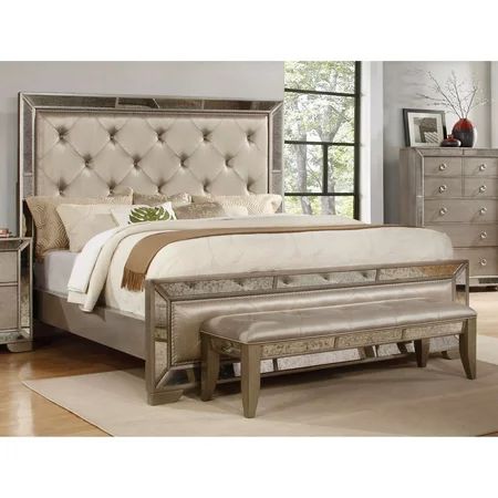 Best Master Furniture Ava Silver Bronze Mirrored Upholstered Bed, E. King | Walmart (US)