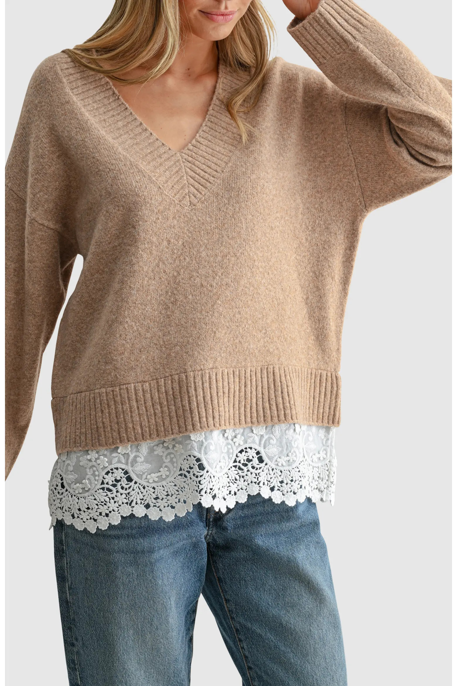 All in Favor Lace Hem V-Neck Sweater (Women) | Nordstrom | Nordstrom