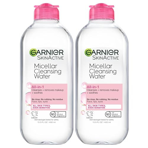 Garnier Micellar Water, Hydrating Facial Cleanser & Makeup Remover, Suitable for Sensitive Skin, Vegan, Cruelty Free, 13.5 Fl Oz (400mL), 2 Count | Amazon (US)
