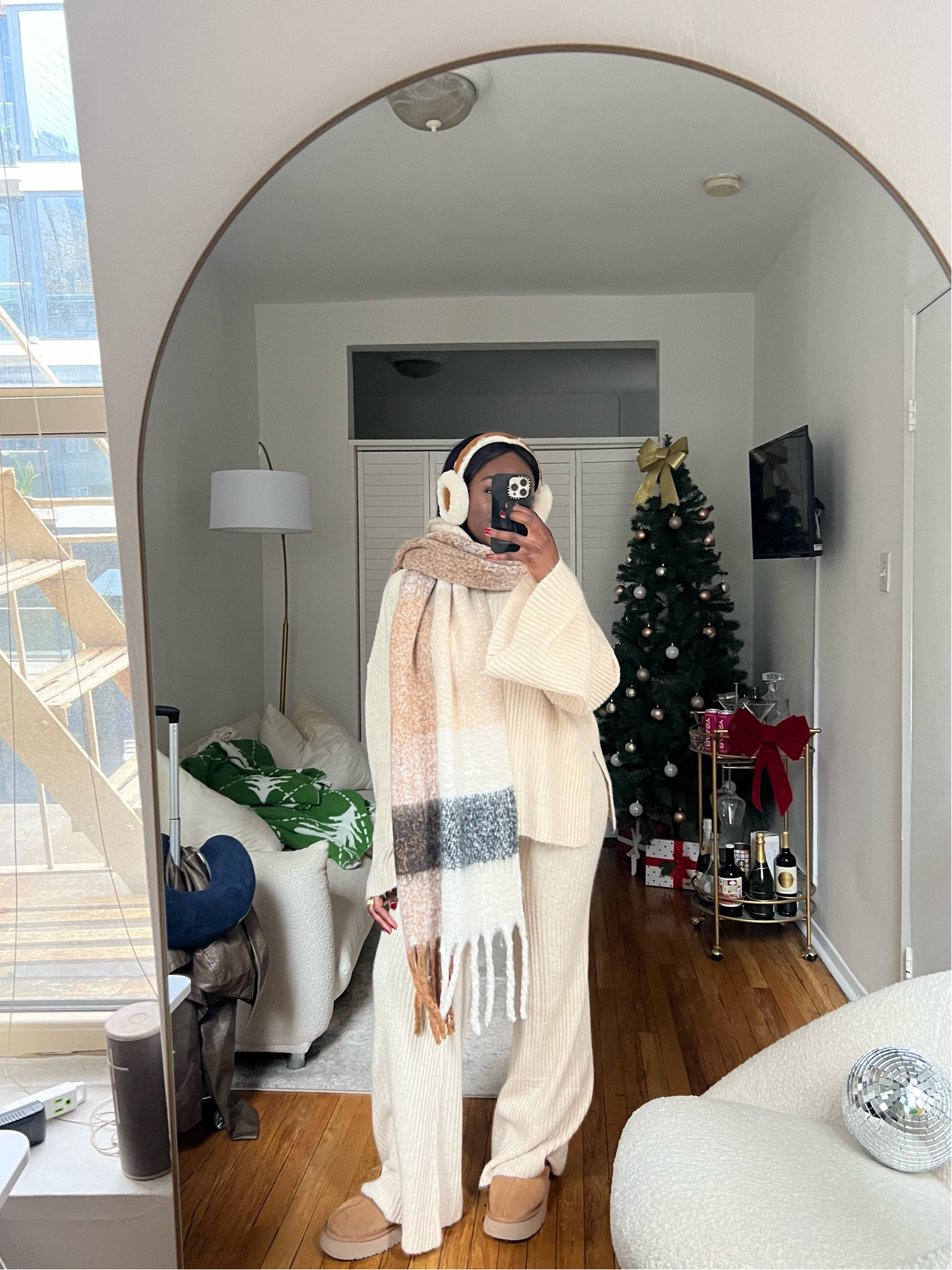 Winter outfit, winter clothes, knit pants, knit set, Uggs, earmuffs, scarf, casual outfit, comfy outfit 

#LTKHoliday #LTKCyberWeek #LTKsalealert