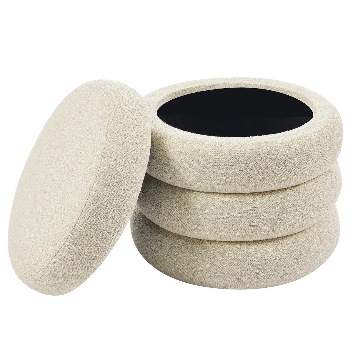 Leiani 20.1" Wide Boulce/Velvet/Linen Upholstered Round Storage Ottoman | Wayfair North America