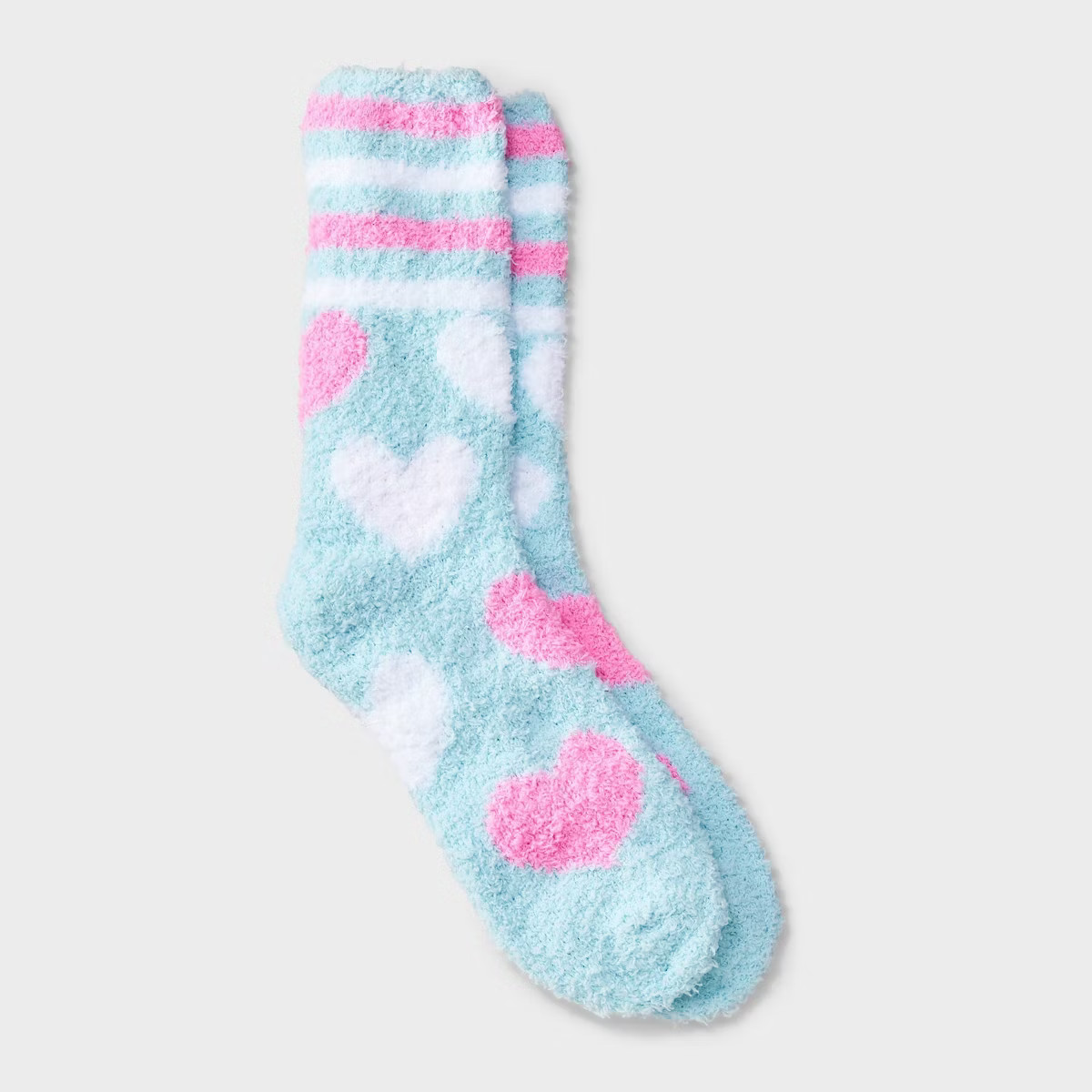 Women's Sporty Hearts Valentine's Day Cozy Crew Socks - Light Blue/White/Pink 4-10 | Target