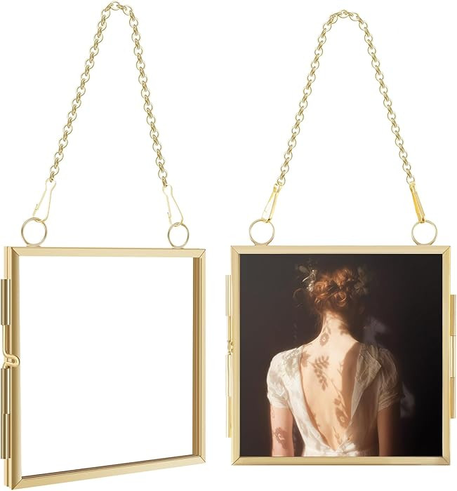 2Pcs Metal Glass Mini Hanging Photo Frames, Double Sided Picture Frames with Chain, Pressed Flowe... | Amazon (CA)