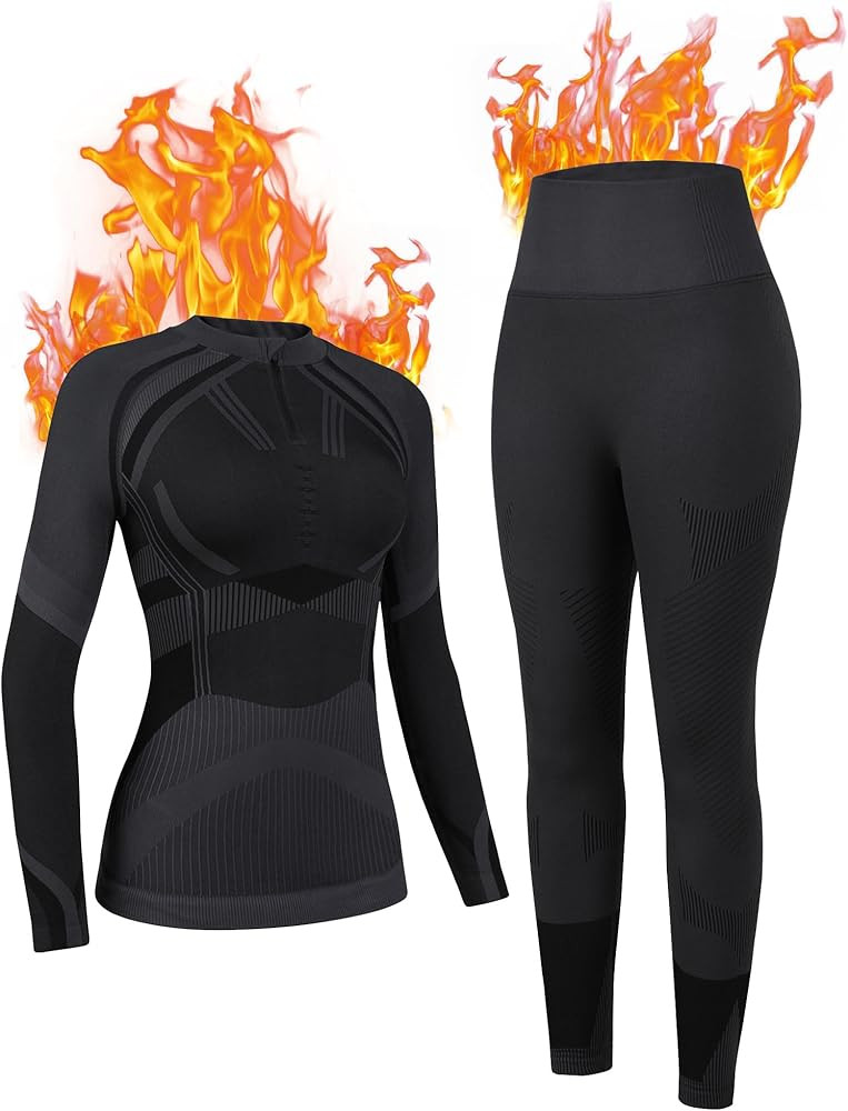 ATTRACO Womens Thermal Underwear Sets Half Zip Womens Long Johns Underwear Thermal Wear for Women... | Amazon (US)
