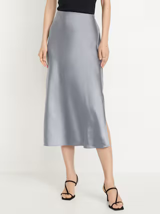 High-Waisted Satin Midi Slip Skirt | Old Navy | Old Navy (US)