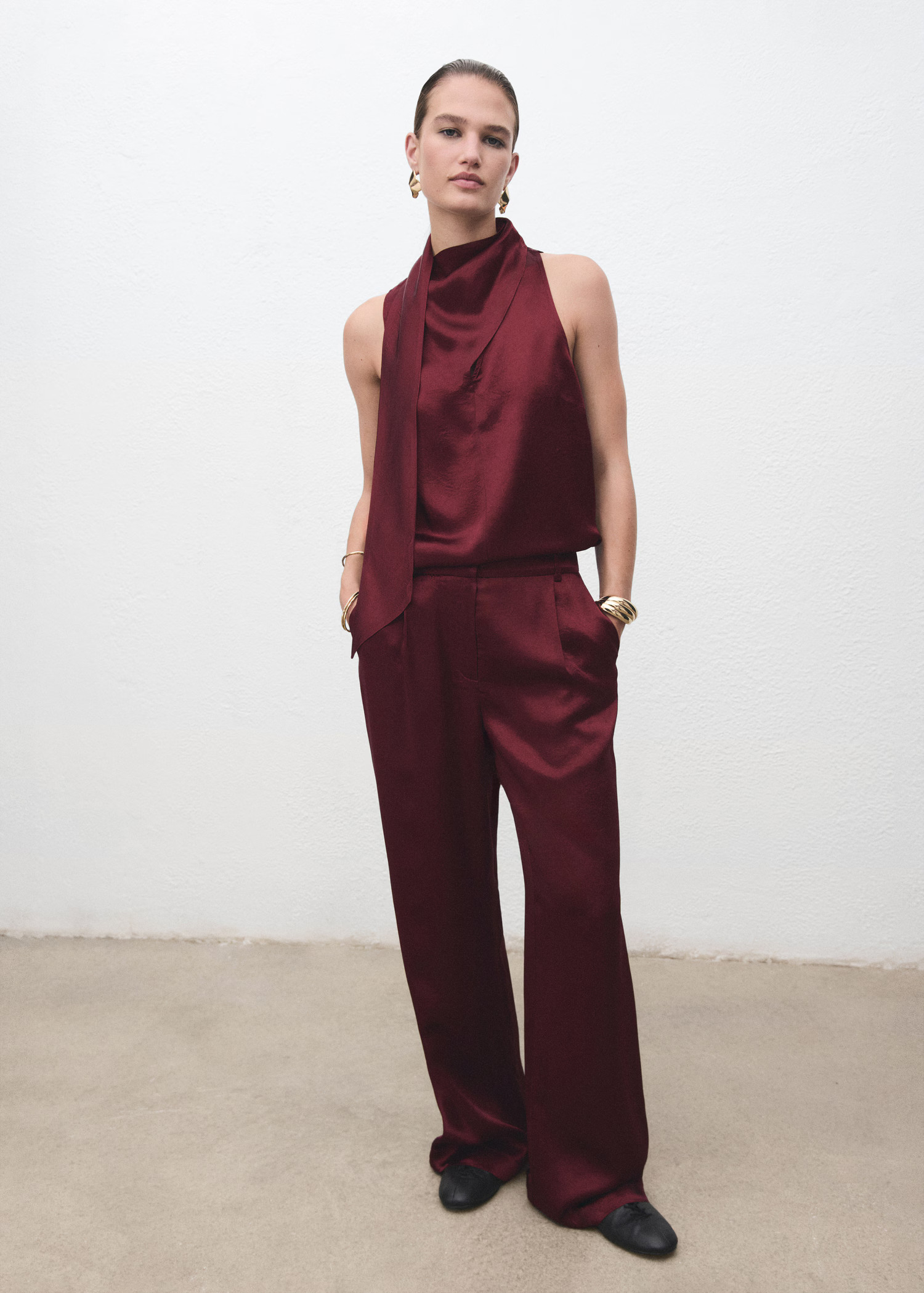 Satin blouse with foulard | MANGO (UK)