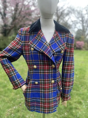 Moschino Vintage Iconic Wool Tartan Blue Plaid Wool Jacket 8 USA 10Uk M | eBay UK