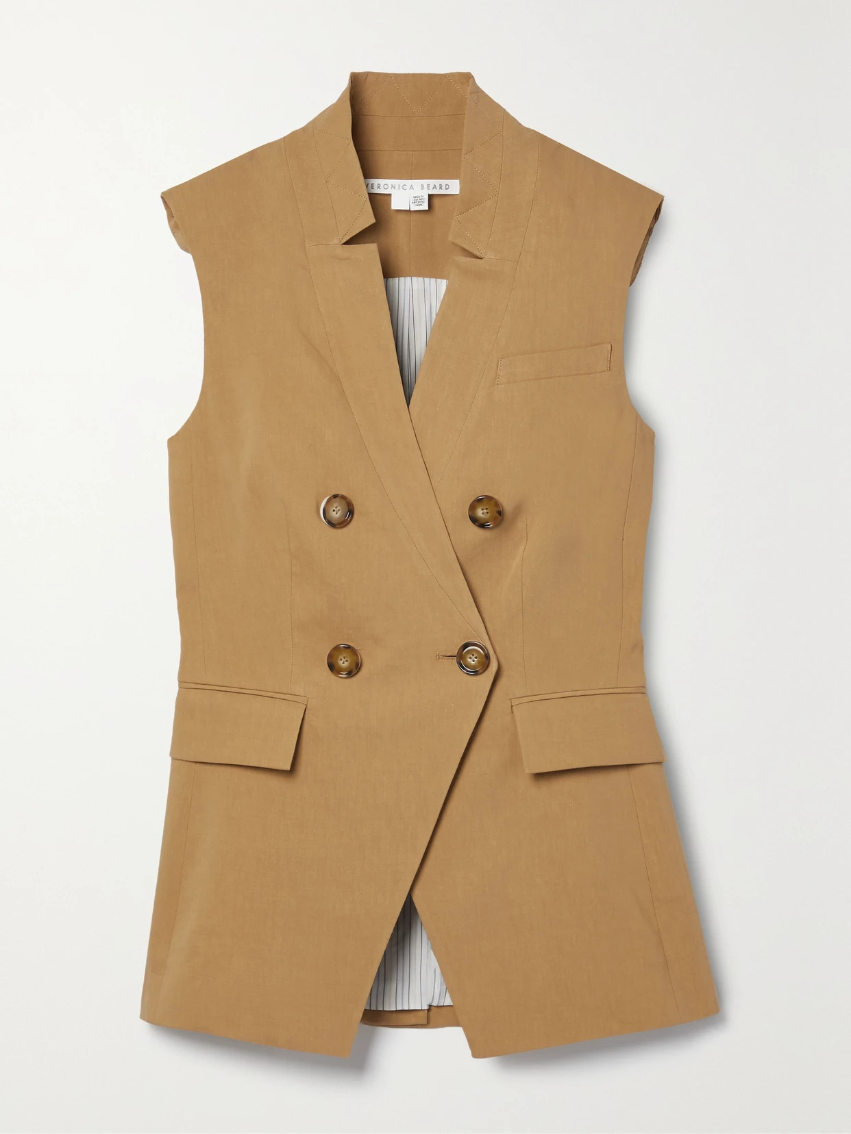 Veronica Beard - Amika Double-breasted Linen-blend Vest - Brown | NET-A-PORTER (US)
