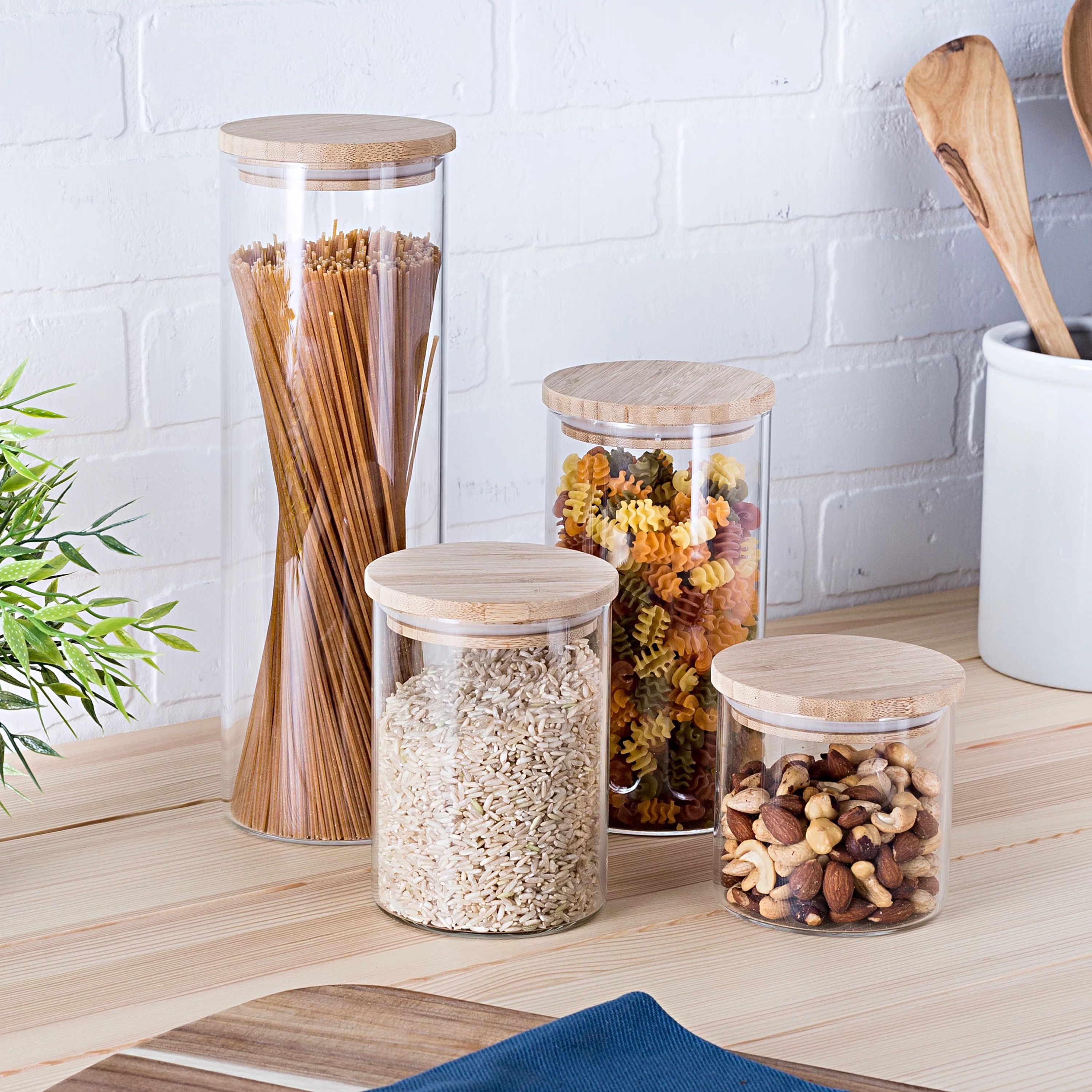 Honey Can Do 4-Piece Glass Jar Storage Set, Bamboo Lids, Natural | Walmart (US)
