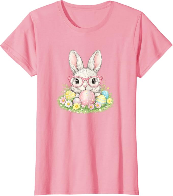 Cute Easter Bunny Glasses Spring Rabbit Pattern T-Shirt | Amazon (US)