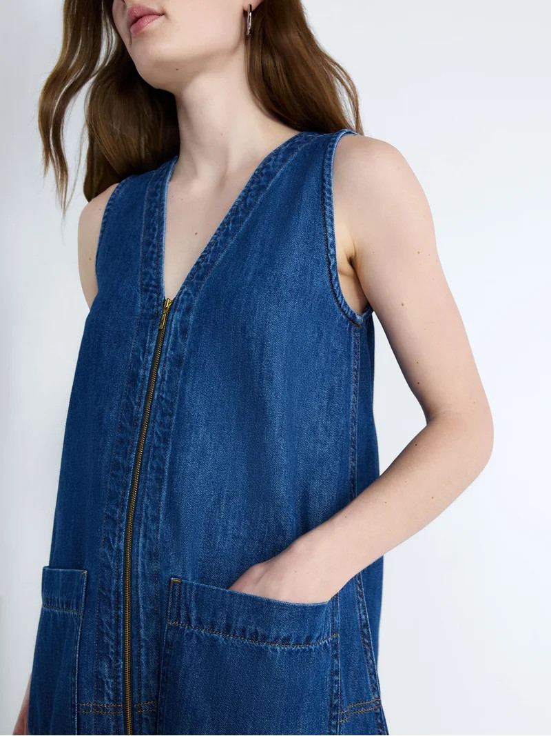 Free Assembly Women's and Women's Plus Sleeveless Denim A Line Mini Dress, Sizes XS-4X | Walmart (US)