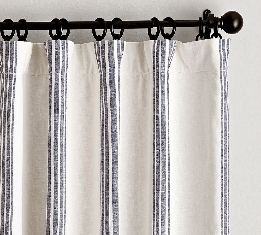 Riviera Striped Curtain, Navy, 50" W x 96" L | Pottery Barn (US)