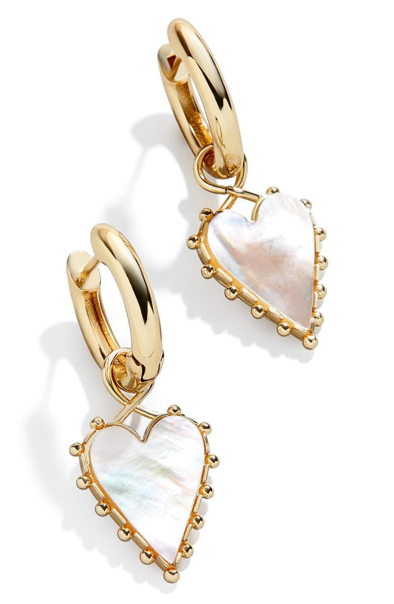 Mother-of-Pearl Heart Drop Hoop Earrings | Nordstrom