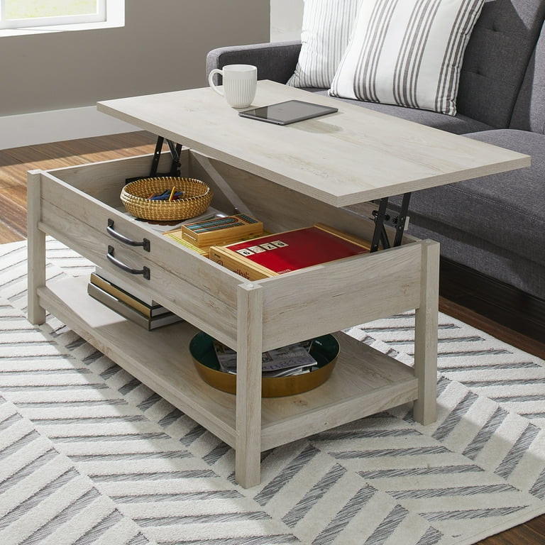 Better Homes & Gardens Modern Farmhouse Rectangle Lift Top Coffee Table, Rustic White Finish | Walmart (US)